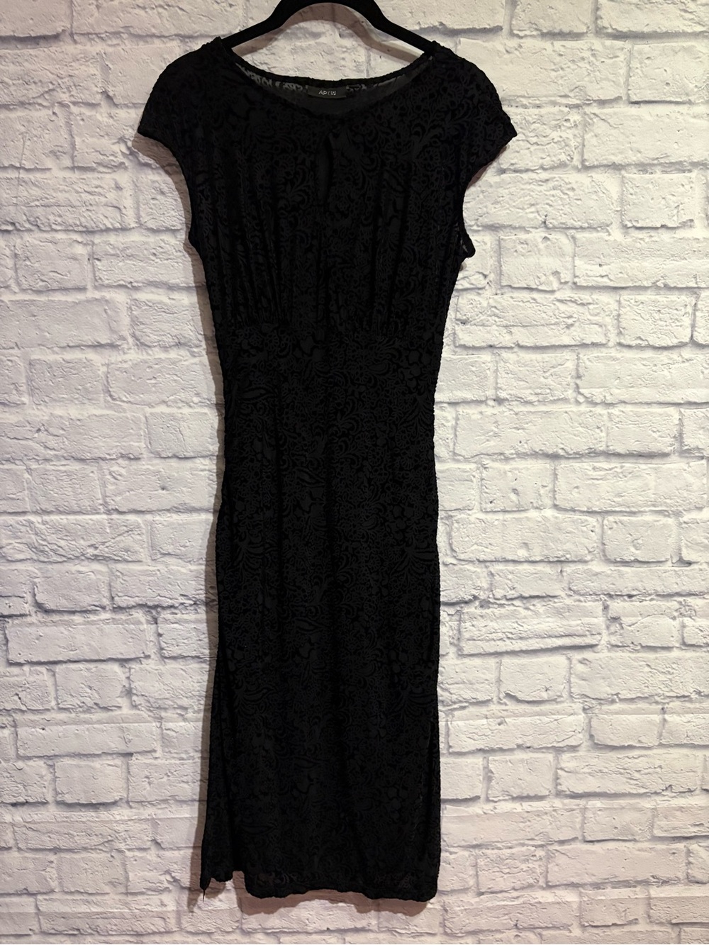 Black Velvet Burnout Whimsigoth Keyhole Cap-Sleeve Dress Small